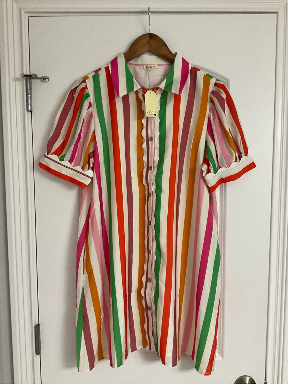 NWT Jodifl Multicolor Vertical Striped Shirt Dress Size Medium